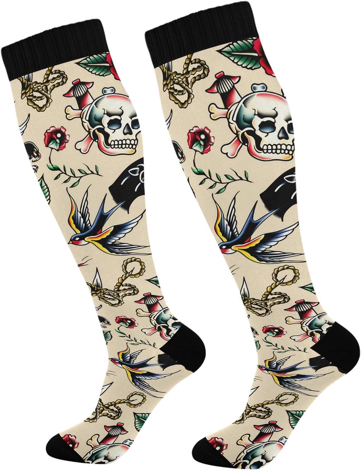 Knee High Sock Women - Tradycyjne skarpety kompresyjne z motywem tatuaży