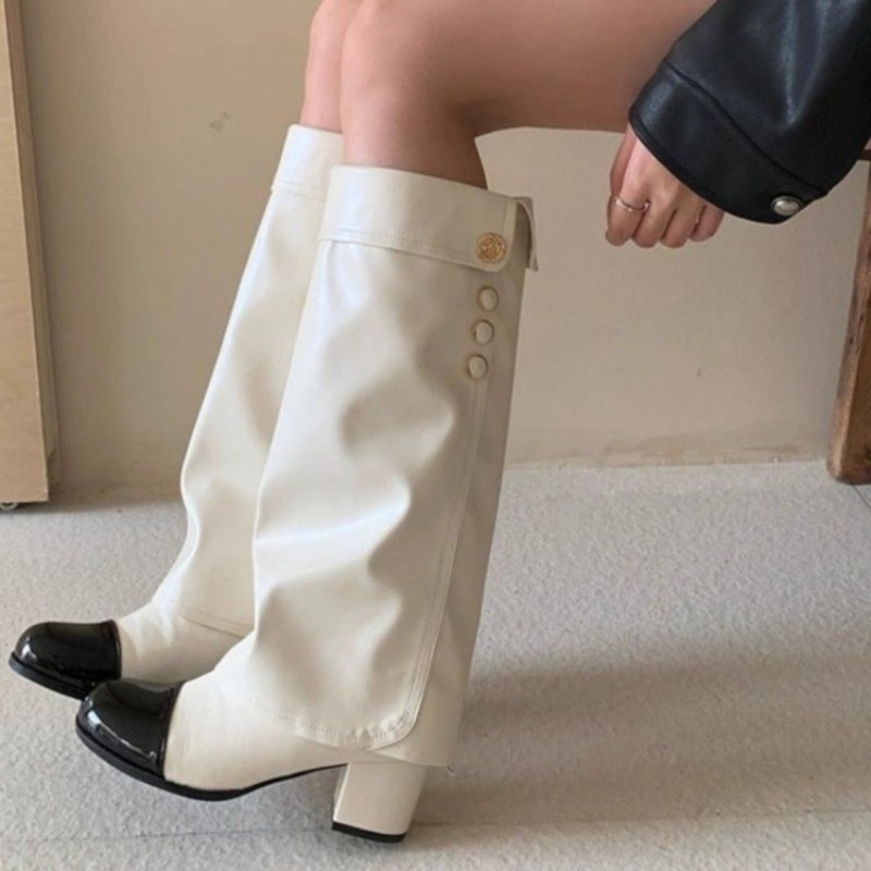 Eleganckie czarno-białe kozaki – Knee High Sock Women recenzja i cena
